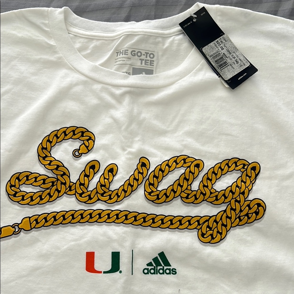 Adidas White Tee with Gold Swag Graphic